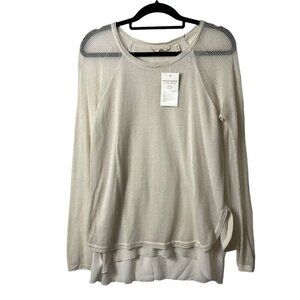 Soft surroundings beige long sleeve open knit sweater lined women’s size‎ medium